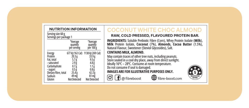 Fibre Boost - Coconut-White-Choc-Almond Protein Bar 60g