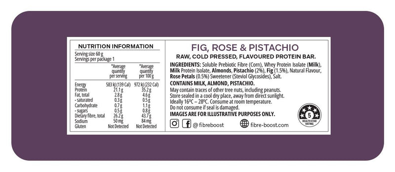 Fibre Boost - Fig-Rose-Pistachio Protein Bars 60g **NEW**