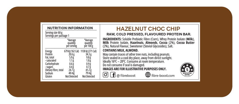 Fibre Boost - Hazelnut-Choc-Chip Protein Bar 60g ** NEW**